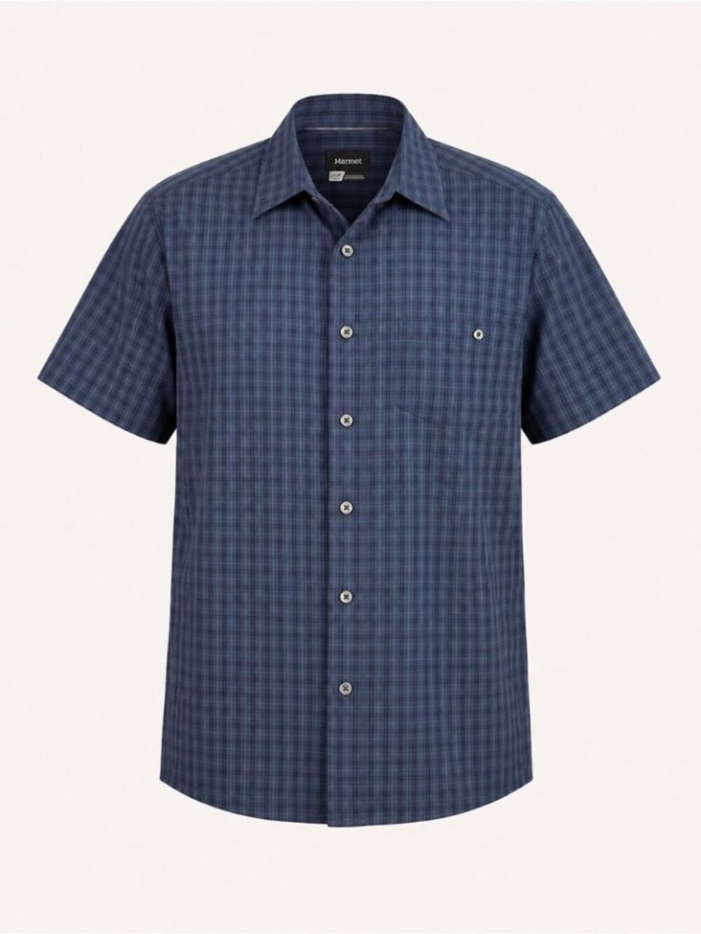 Marmot Plaid Button Up Shirt Navy Large Outdoor Hiking Travel Casual Gorpcore